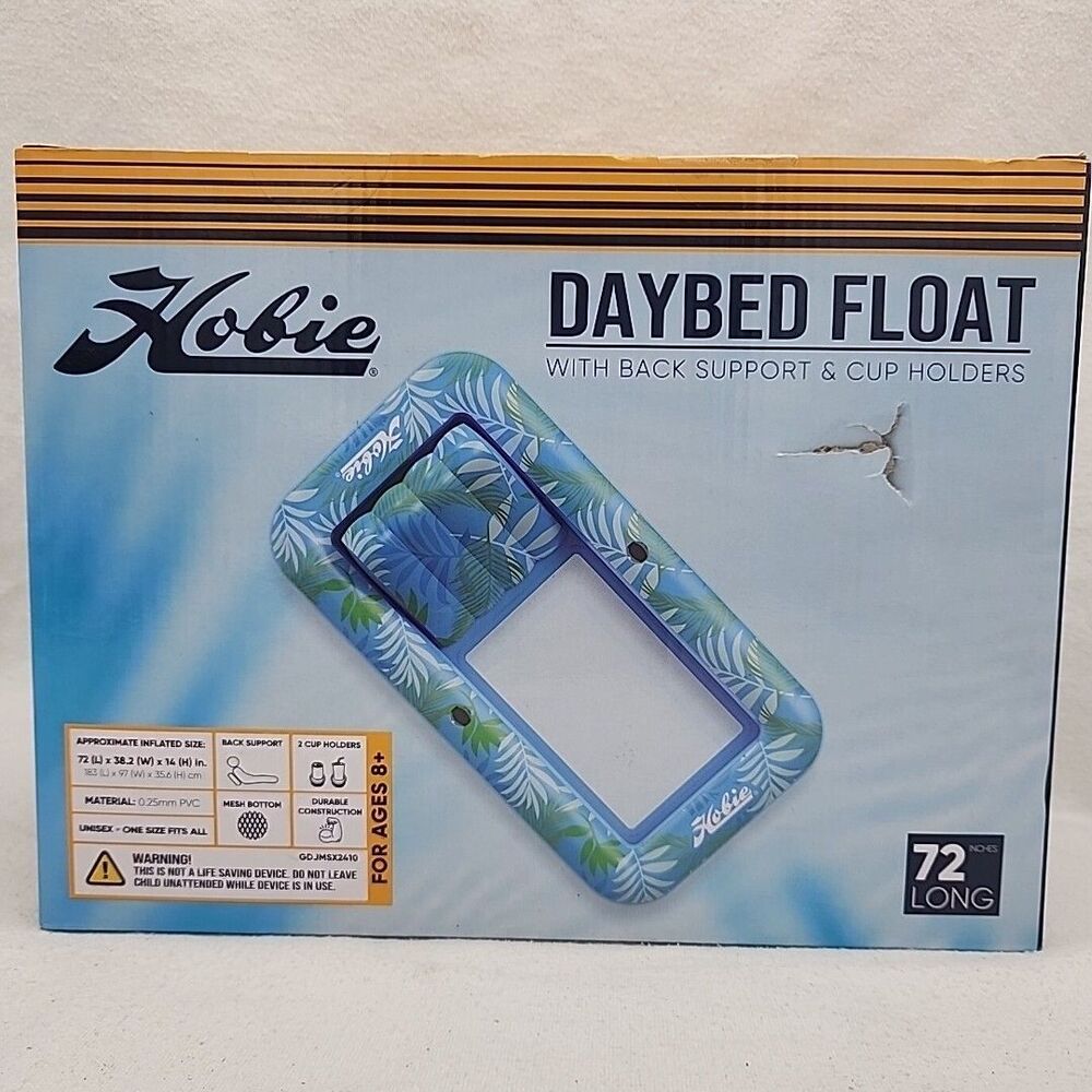 Inflatable Daybed Float With Back Support & Cup Holders Hobie Floatable 72" Raft